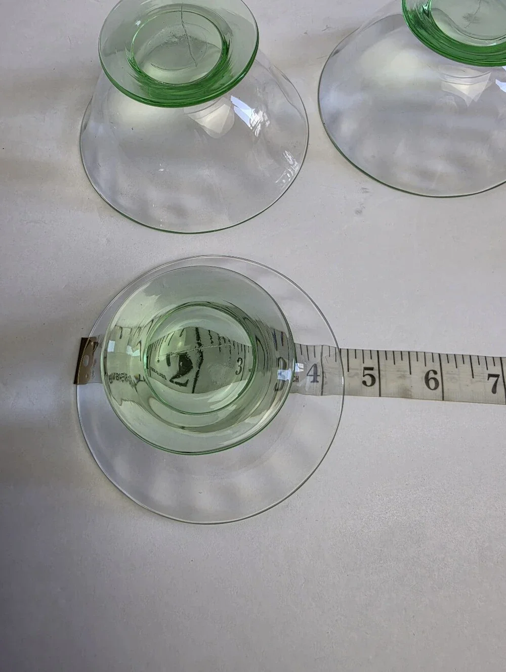 Uranium Depression Glass Green Sherbet Ice Cream Bowls Glass Glows - Lot of 4